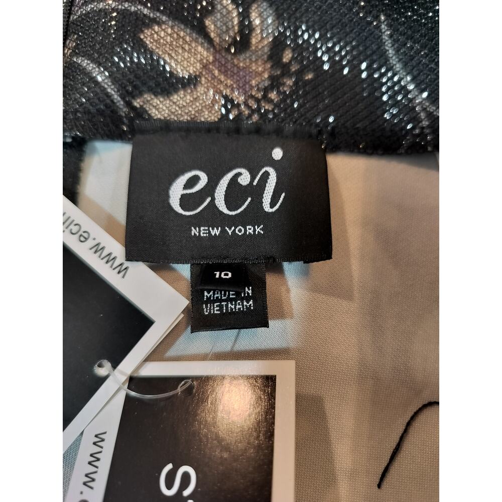 Eci New York Stretch Mesh Floral Skirt Black Beige Midi Pencil Womens 10 - Picture 10 of 10